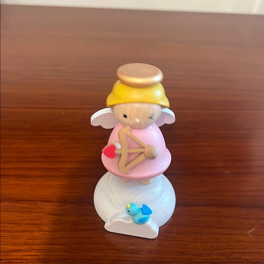 Pink Angel Figurine with Bow and Blue Bird